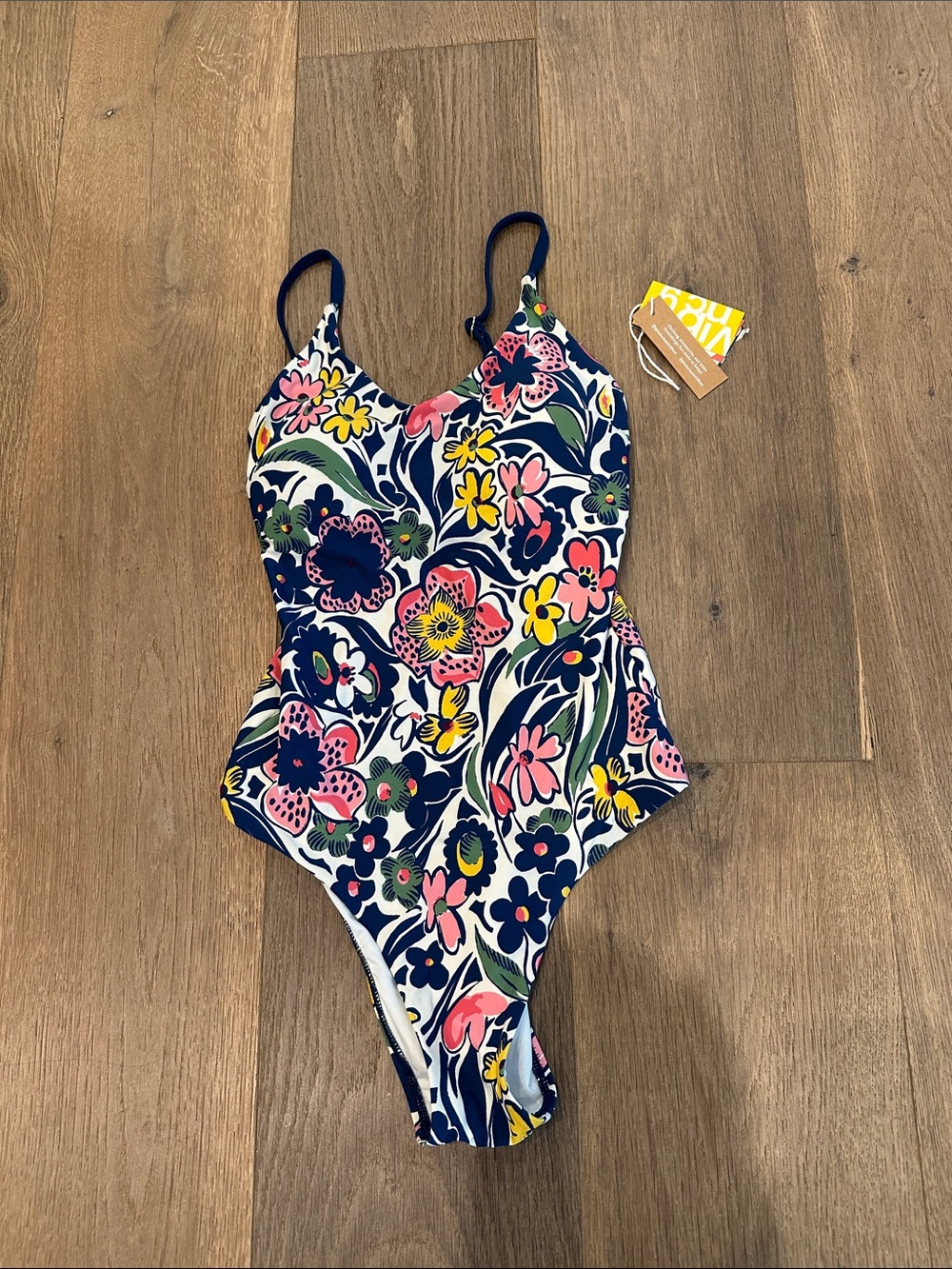 Roller Rabbit Navy Floral One-Piece Swimsuit with Pink and Yellow Accents